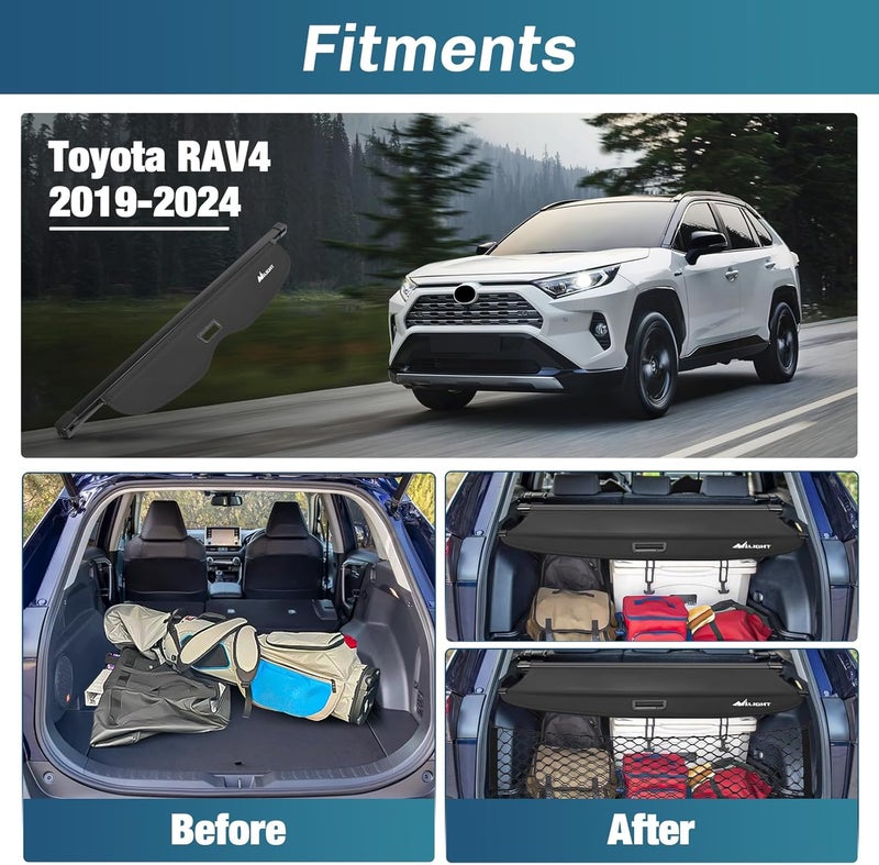 Nilight غطاء صندوق الأمتعة لملحقات تويوتا RAV4 2019 2020 2021 2022 2023 2024 2025، ستارة أمان قابلة للسحب لغطاء الأمتعة الخلفي، مع شبكة تخزين للصندوق، 1-عبوة - Image 2